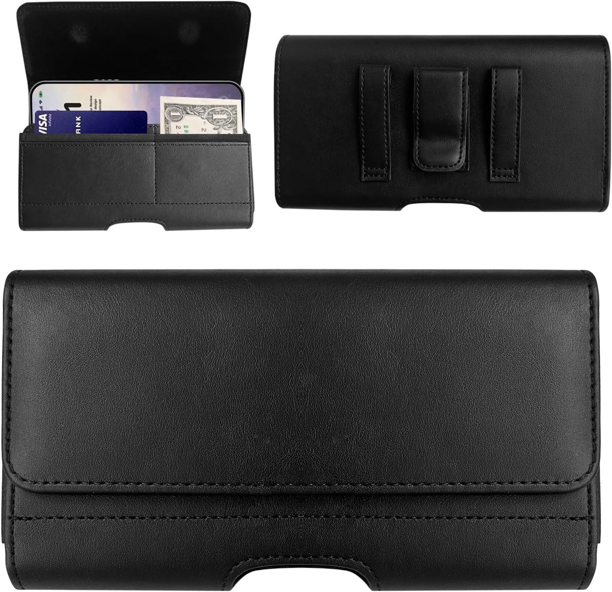 Heuptas voor mobiele telefoon voor iPhone 17, 16, 15, 14, 13, 12, 11 Pro, XR, 6,1 inch, magneetsluiting, telefoonholster met ID-kaarthouder, tas, PU-leer, heren, telefoonhoes, riem voor iPhone 17 Pro