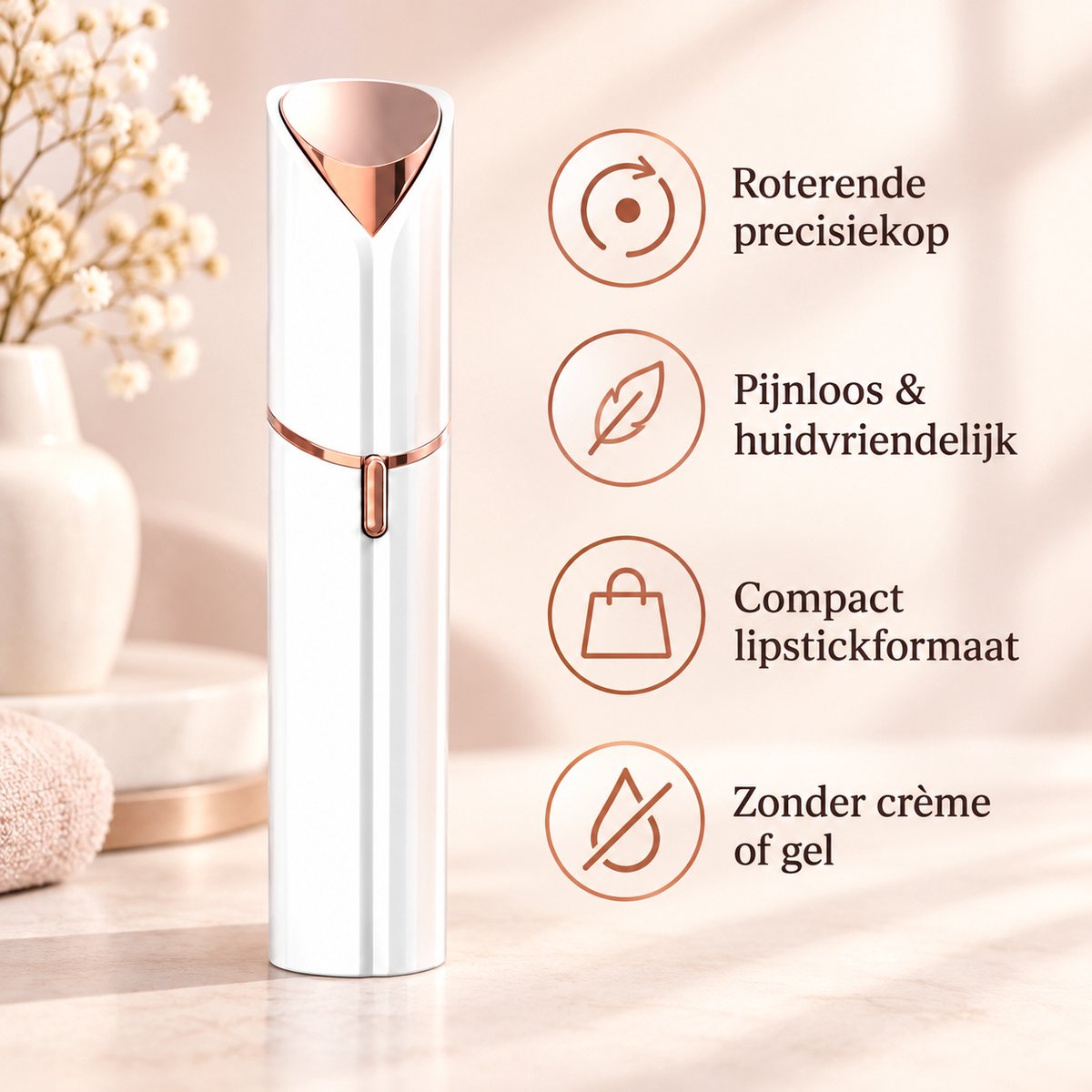 Facial Hair Remover voor Dames – Gezichtshaarverwijderaar & Precisietrimmer – Gezichtsontharing - Pijnloos voor Bovenlip, Kin en Wenkbrauwen – Inclusief Reinigingsborstel – Wit