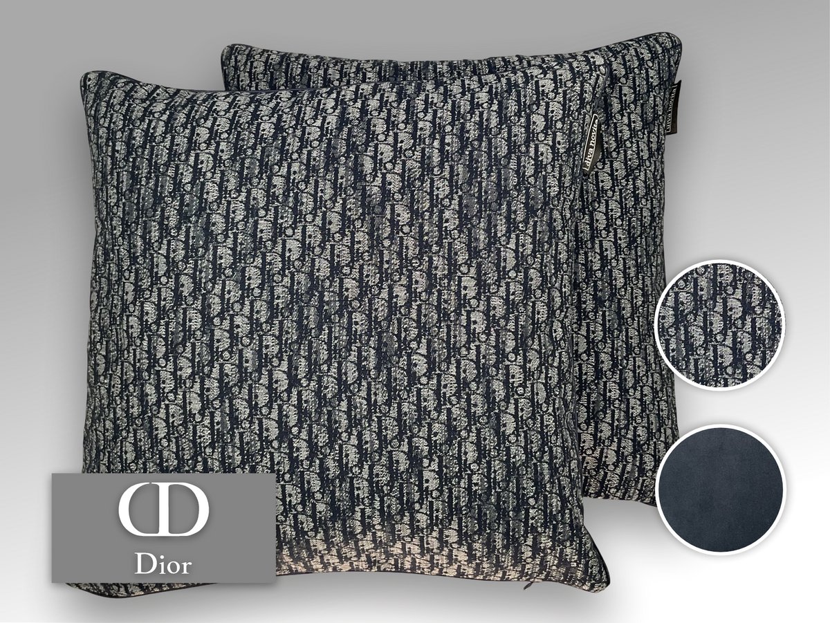 Diva Novita Dior Paris - Kwaliteits sierkussen gemaakt van originele Dior jacquard stof Donker Blauw