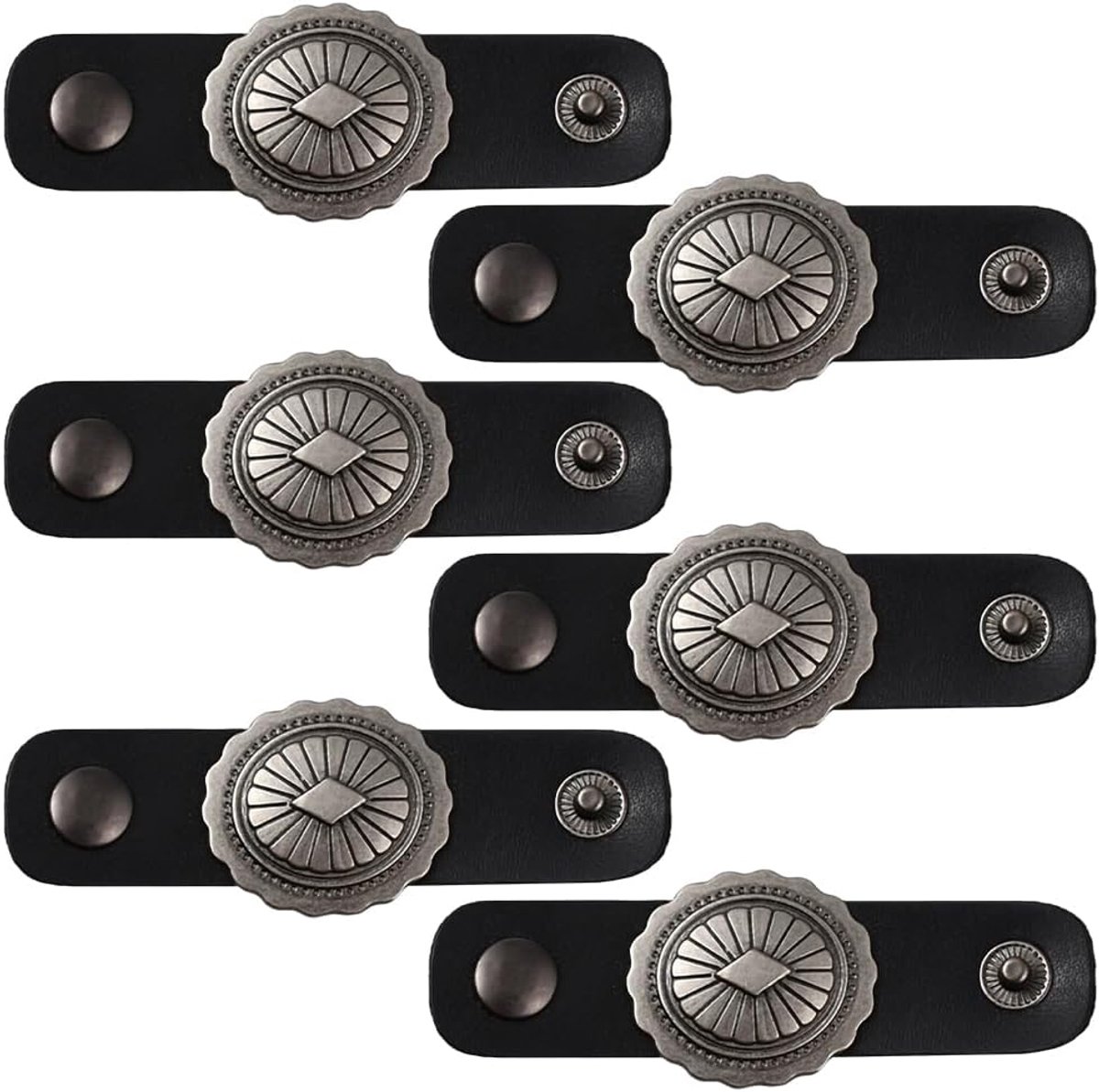 6 ovale sjaalklemmen van PU-leer en zijde, effen, westernstijl, schuifsluiting voor bandana, sjaal, bevestigingsring voor sjaal of hoofdband.