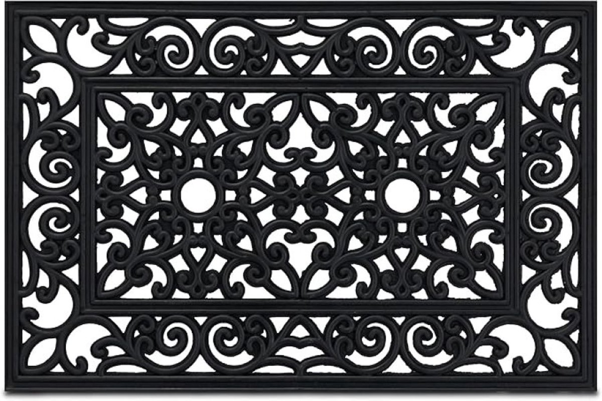 Livatto Deurmat Rubber 60x40 cm – Antislip Binnen & Buiten – Zwart met Ornamenten