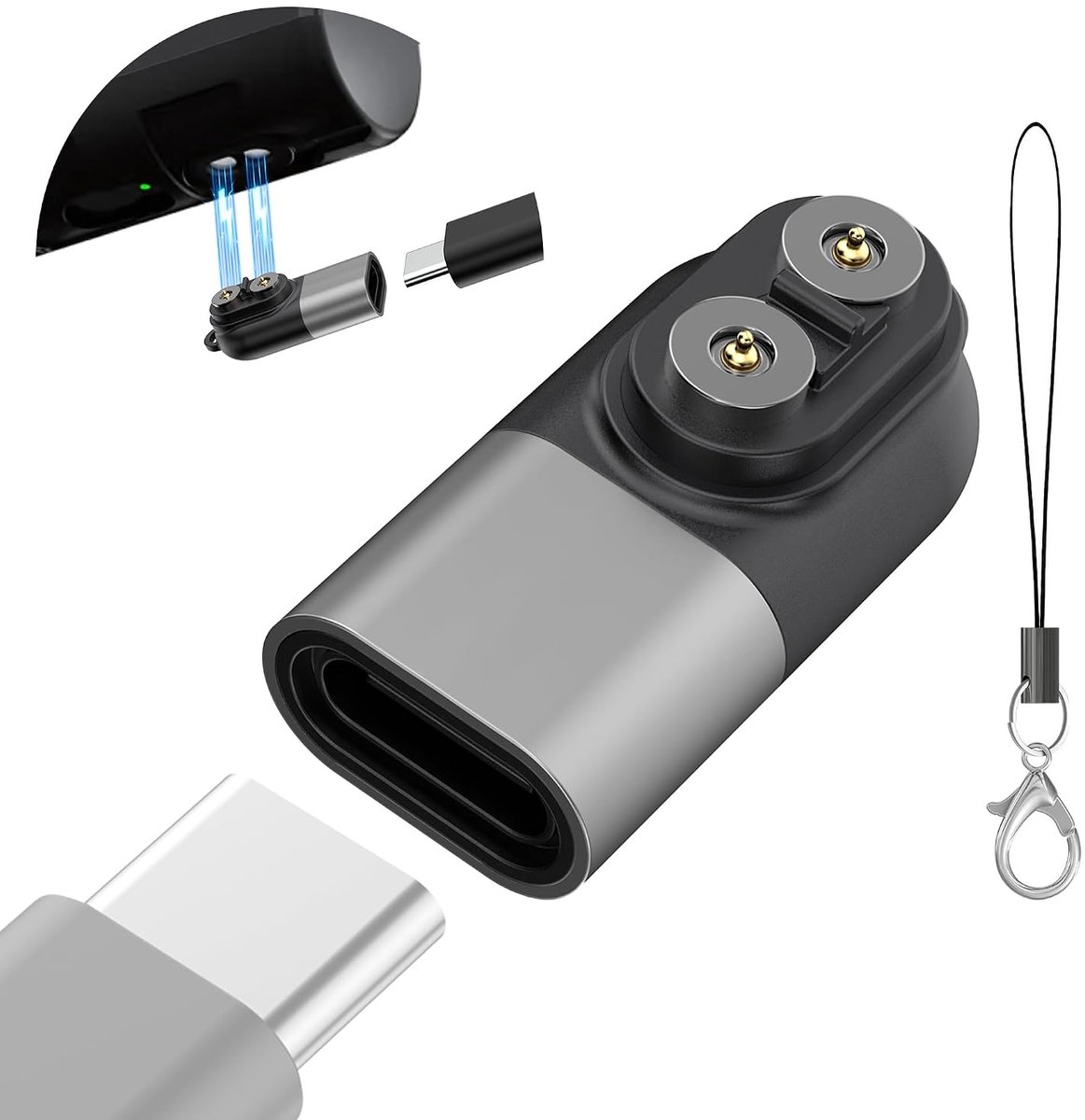 Type C, compatibel met LEDLENSER P&H models adapter voor H5R, H7R, H15R, P18R, compatibel met magnetische oplader, oplaadkabel - Grijs