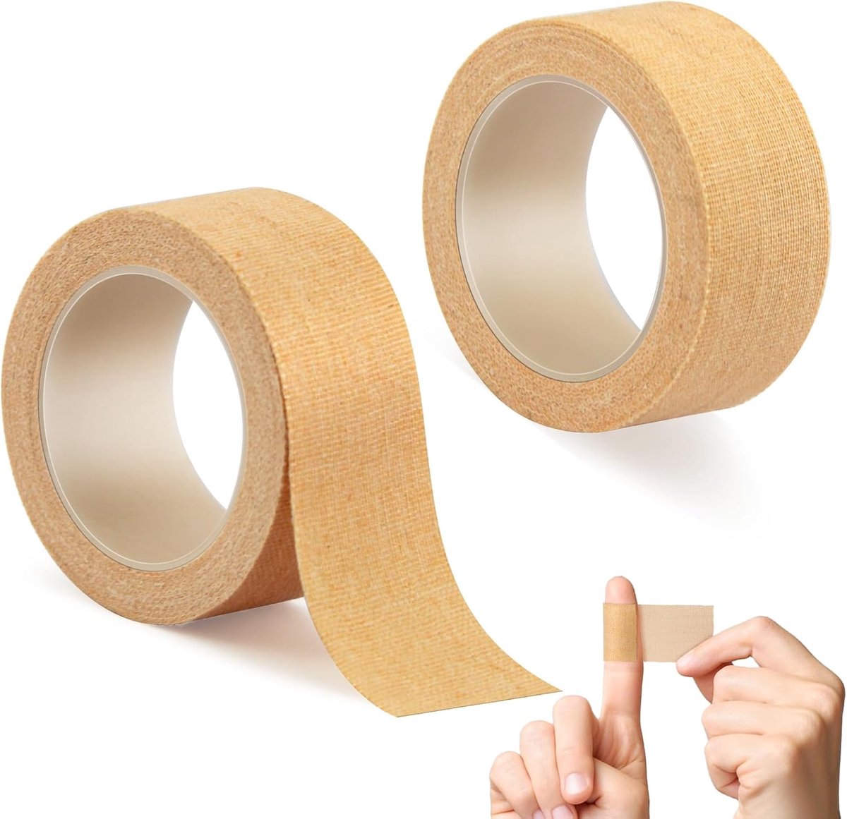 2 rollen microporeuze chirurgische tape van katoen, beige, zelfklevende plakband, medische tape voor huidverzorging, pleisters en eerste hulp, vingerband (elke rol