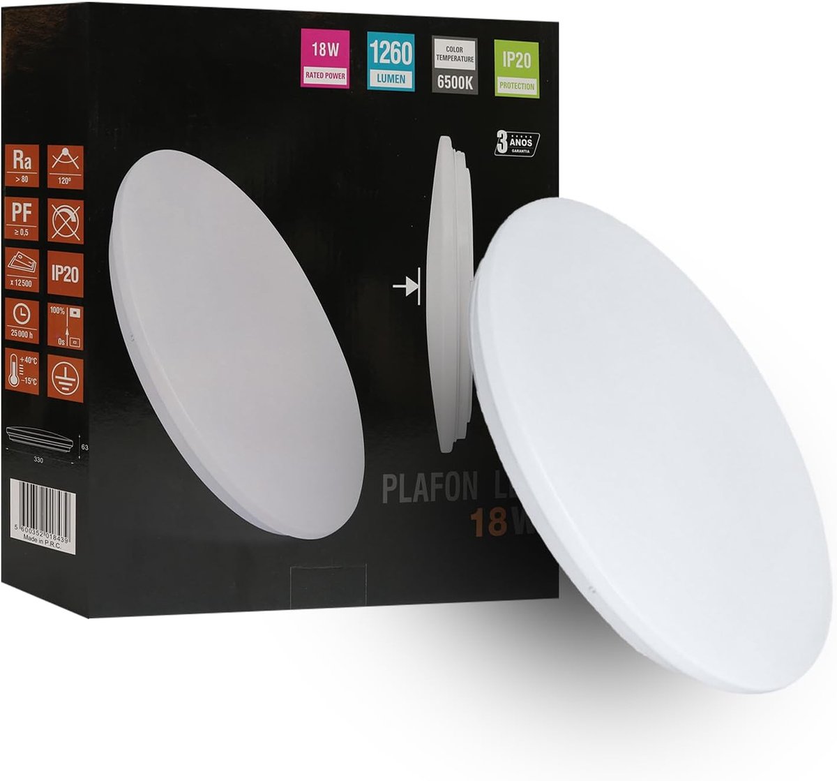 Plafondlamp Ø33cm 6500K Badkamerlamp Rond Plat 18W 1260LM Modern Eenvoudig Lamp Dun Voor Badkamer Balkon Kelder Slaapkamer Gang Kantoor Badkamer Keukenlamp