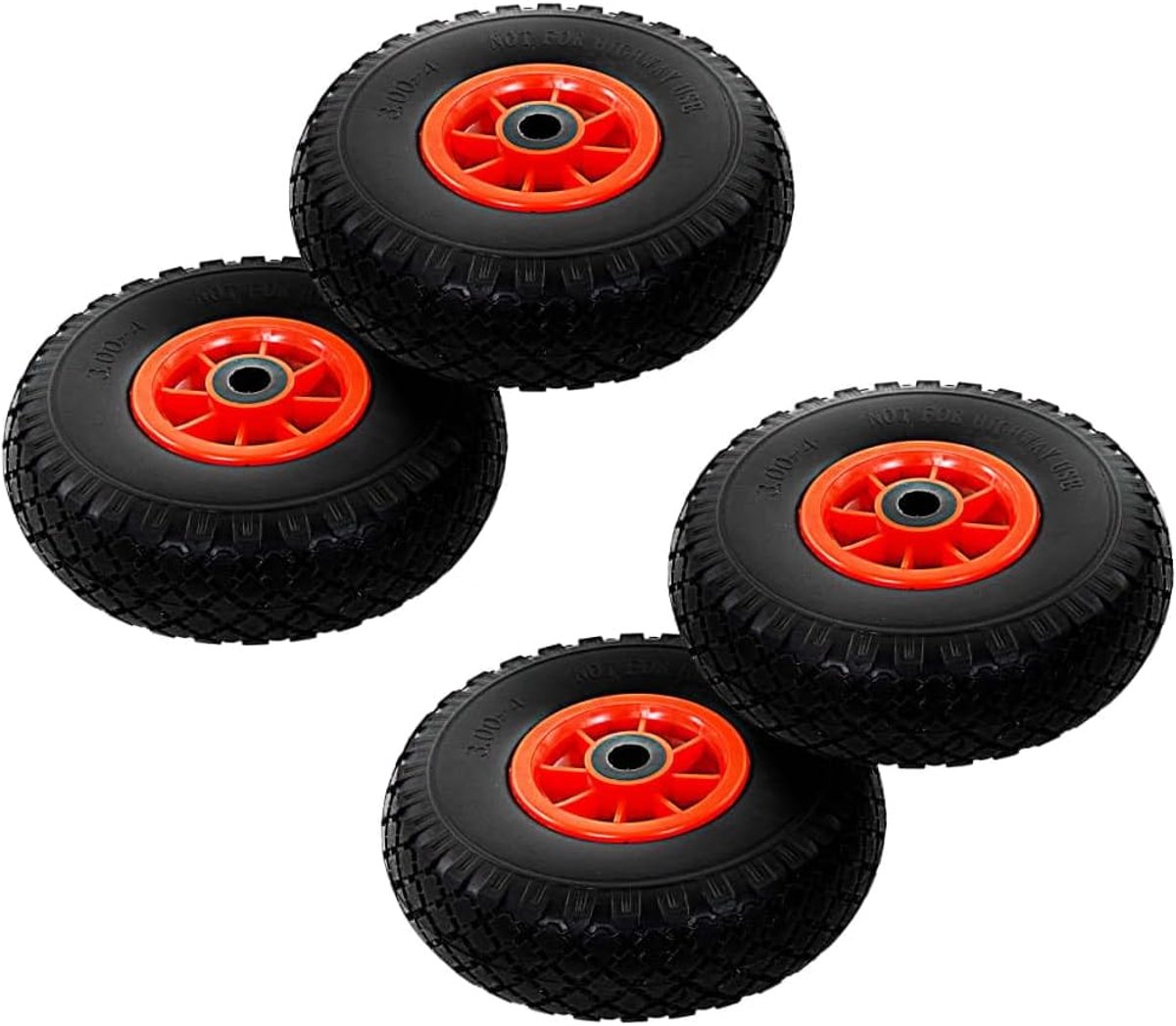 4 x steekwagenwielen, 3.00-4, lekvrije massief rubberen wielen, 260 x 85 mm, 100 kg draagkracht, reservewielen voor bolderkar, transportwagen