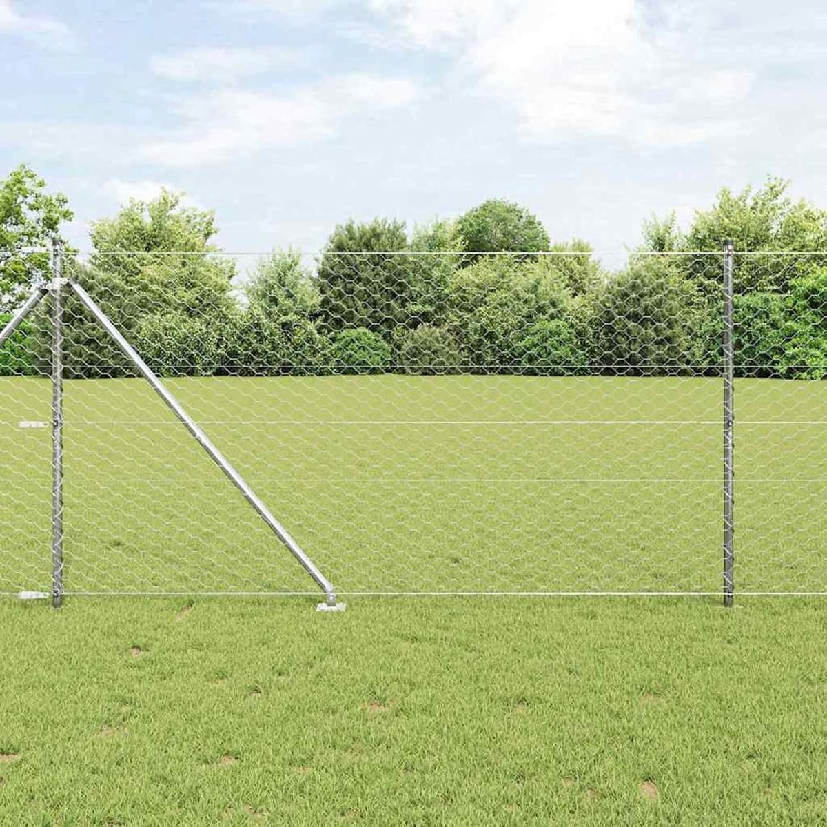 Zeshoekige omheining 1,4 x 10 m, hekpalen met spikes, 7 stuks, Ø 32 mm, 160 cm, verzinkt staal, hekstangen, metalen palen voor draadhekken, tuinhek, wilgenhek, wilgenhek buiten