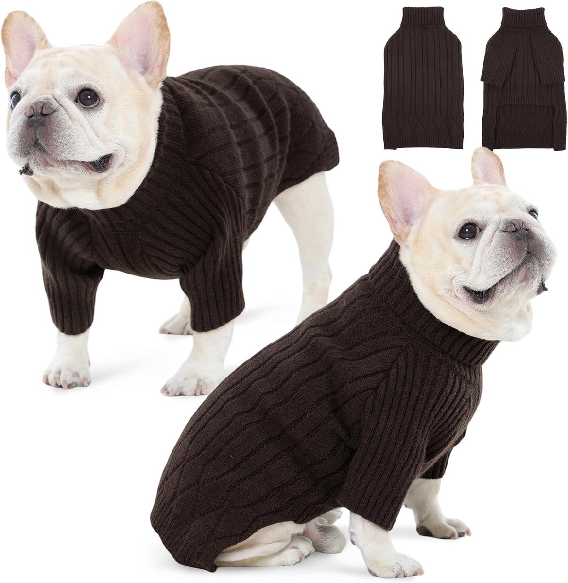 Hondentrui voor middelgrote honden, warme winter-herfst, hondentruien voor honden, meisjes en jongens, rolkraag hondentrui, kersttrui voor honden, huisdiersweatshirt, kleding, gebreide Franse