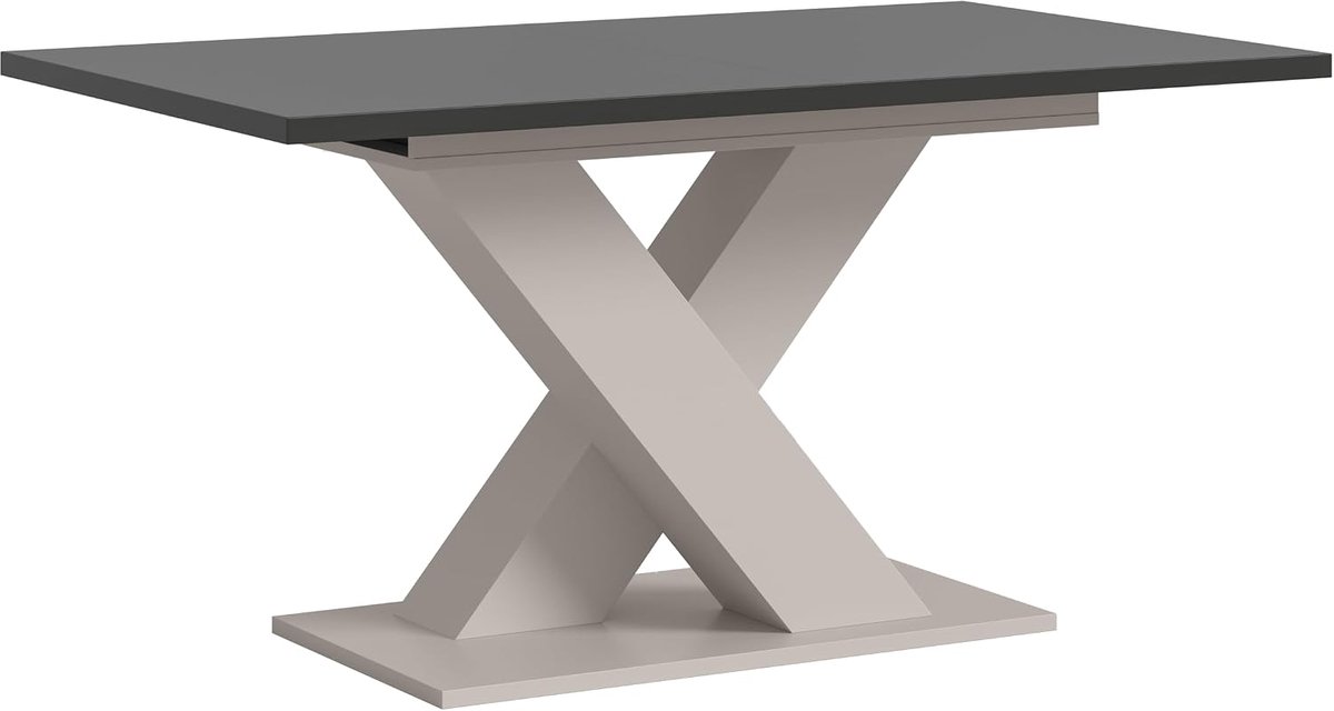 Xonox.home – Eettafel Motion 150-190 x 76 x 90 cm in grijs en kasjmier imitatie – uittrekbare tafel met X-onderstel – modern en elegant – perfect voor stijlvolle avonden in de keuken of in de eetkamer