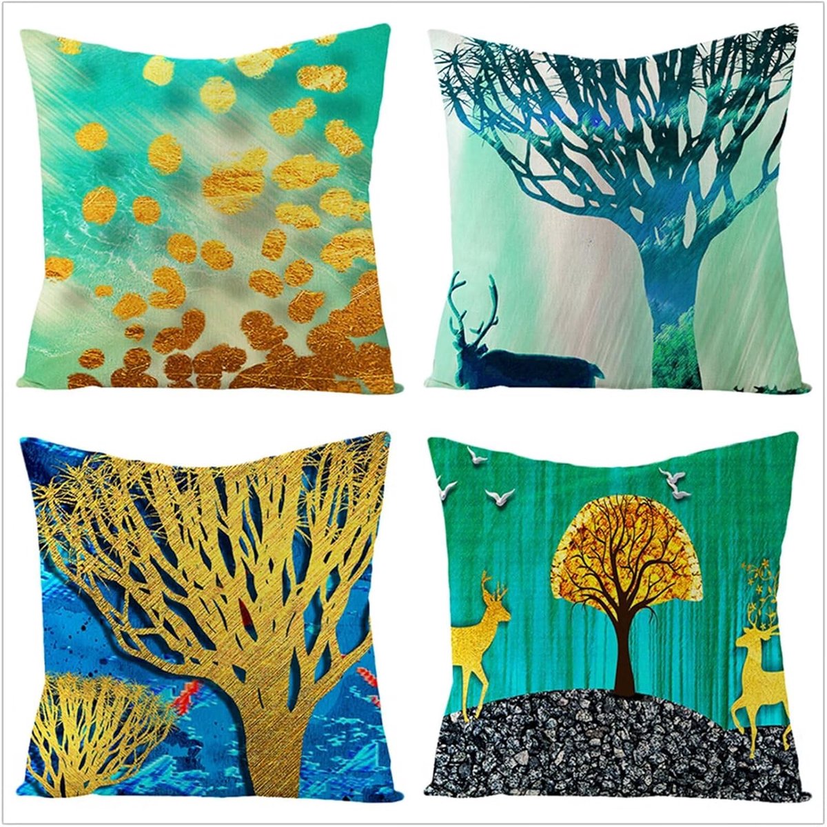 40 x 40 cm, abstracte gouden boom tuinkussens 16x16 inch, outdoor linnen zachte kussenhoes met onzichtbare rits voor sofa stoel woonkamer, pak van 4