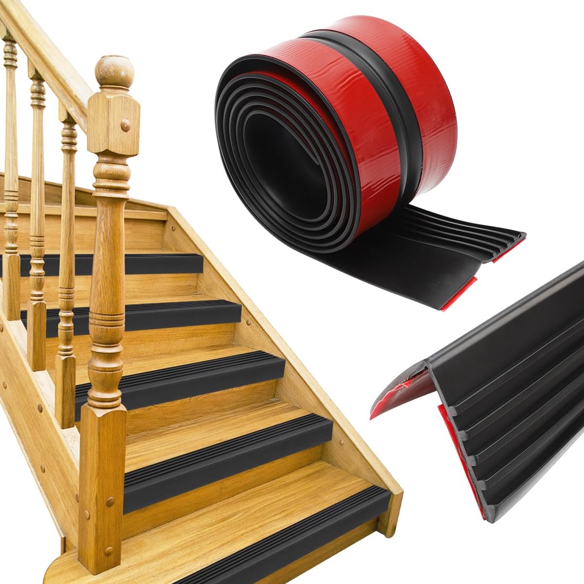 Dailygoods- Traprandprofiel Antislip - Zelfklevend - Bescherming tegen Vallen - Voor Binnen/Buiten - Zwart - Hoogwaardig Rubber - Trapneusprofiel