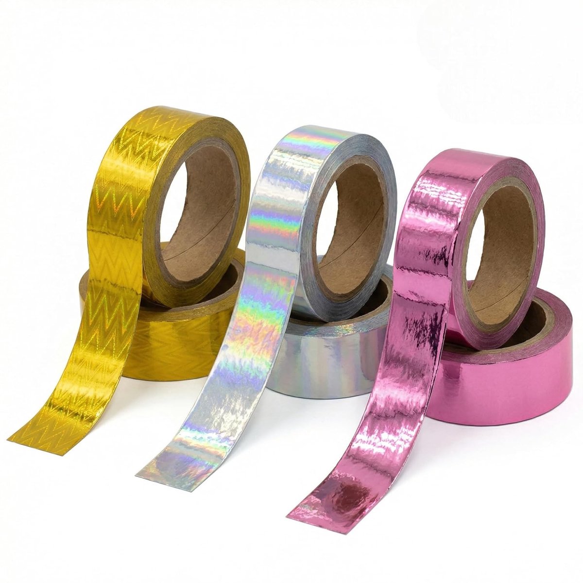 Dailygoods- Plakband Set van 6 Rollen - Decoratieve Tape - Metallic Glans - Holografisch - Knutselen/Scrapbooking - 15 mm x 3 m