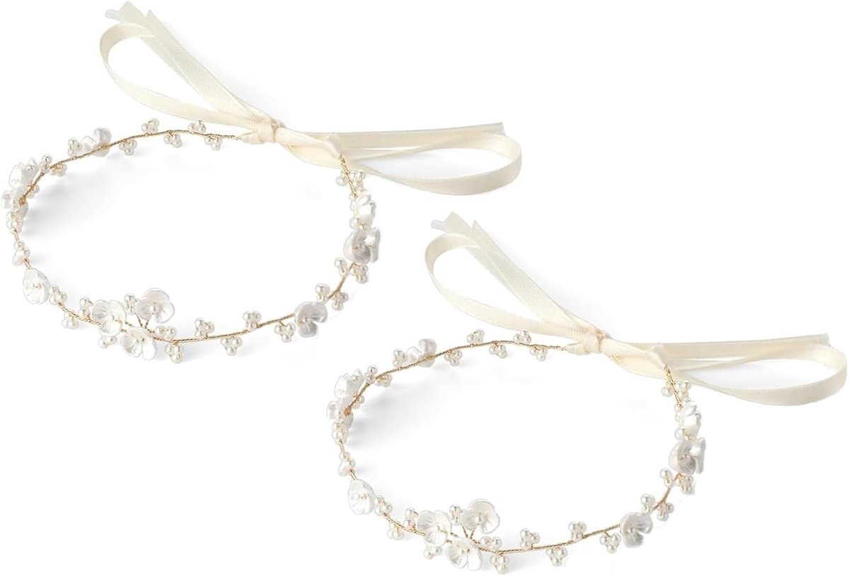 2 stuks bloemenkroon voor meisjes, hoofdtooi voor de eerste communie, haaraccessoires voor bloemenmeisjes, bloemenkrans voor bruiloft, parelhoofdband
