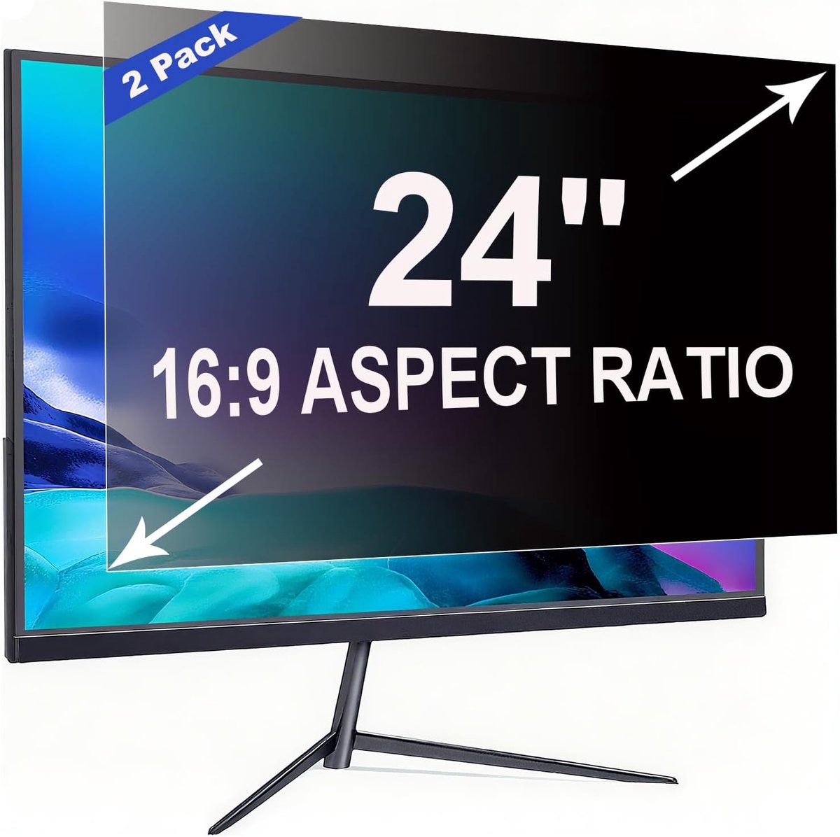 2 Stuks privacyfilter voor 24 inch 16:9 (53.1x29.9cm) computermonitor - blauw licht filter & anti-reflectie, afneembaar privacyscherm | PC-beschermfolie voor kantoor