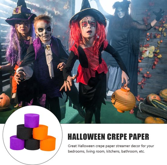Crêpepapier rol 6 rollen Halloween decoratiepapier zwart crêpepapier luchtslangen zwarte slangen crêpepapier luchtslangen party slingers Halloween crêpepapier paars — afbeelding 3