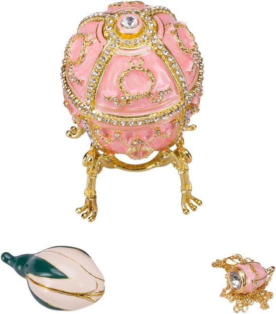 Danila-souvenirs Faberge-stijl Rozeknop ei juwelendoos juwelenkistje met bloem 9,5 cm roze — afbeelding 3