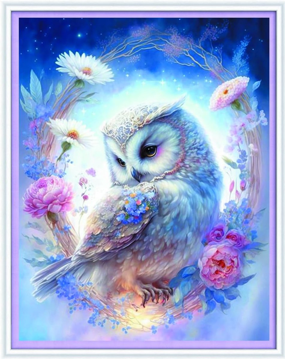 Kruissteekpakketten 11 Count Gestempeld, Uil Bloem Dieren Borduurwerkset met Accessoires Voorbedrukt (40x50CM) (Uil 2)