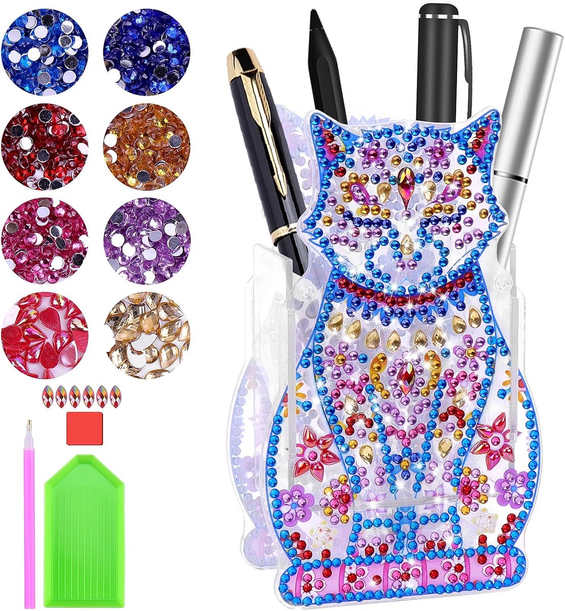 Diamond Painting Kinderset, cadeaus voor meisjes van 5 6 7 8 9 10 jaar, kat, diamond painting pennenhouder, mozaïek maken voor kinderen en volwassenen