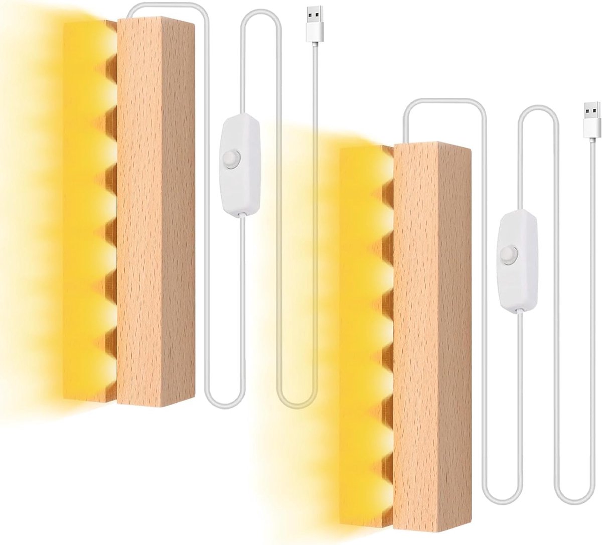 Hout, 20 cm, 2 stuks led-lichtsokkel voor 5 mm dikke acrylplaat met USB-schakelaar, rechthoekige houten sokkel voor acrylglasplaat, kristal