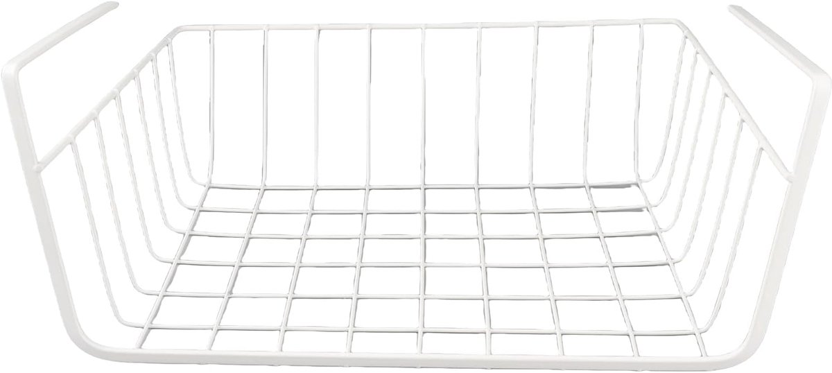 Opbergmand voor onder plank, volledig metalen multifunctionele draadmand voor boekenplank, bureau, kantoor, hangende opbergmanden, opbergmand onder plank voor ruimtebesparing (L wit)