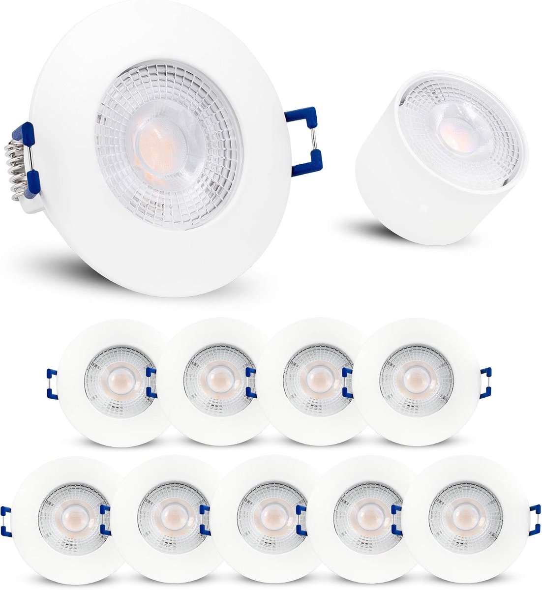 Linovum ETAWA LED-inbouwlamp, wit, IP44, extra vlak, incl. 5 W, warm wit, 230 V, inbouwspot, badkamer, buiten, rond 230 V, 10 stuks
