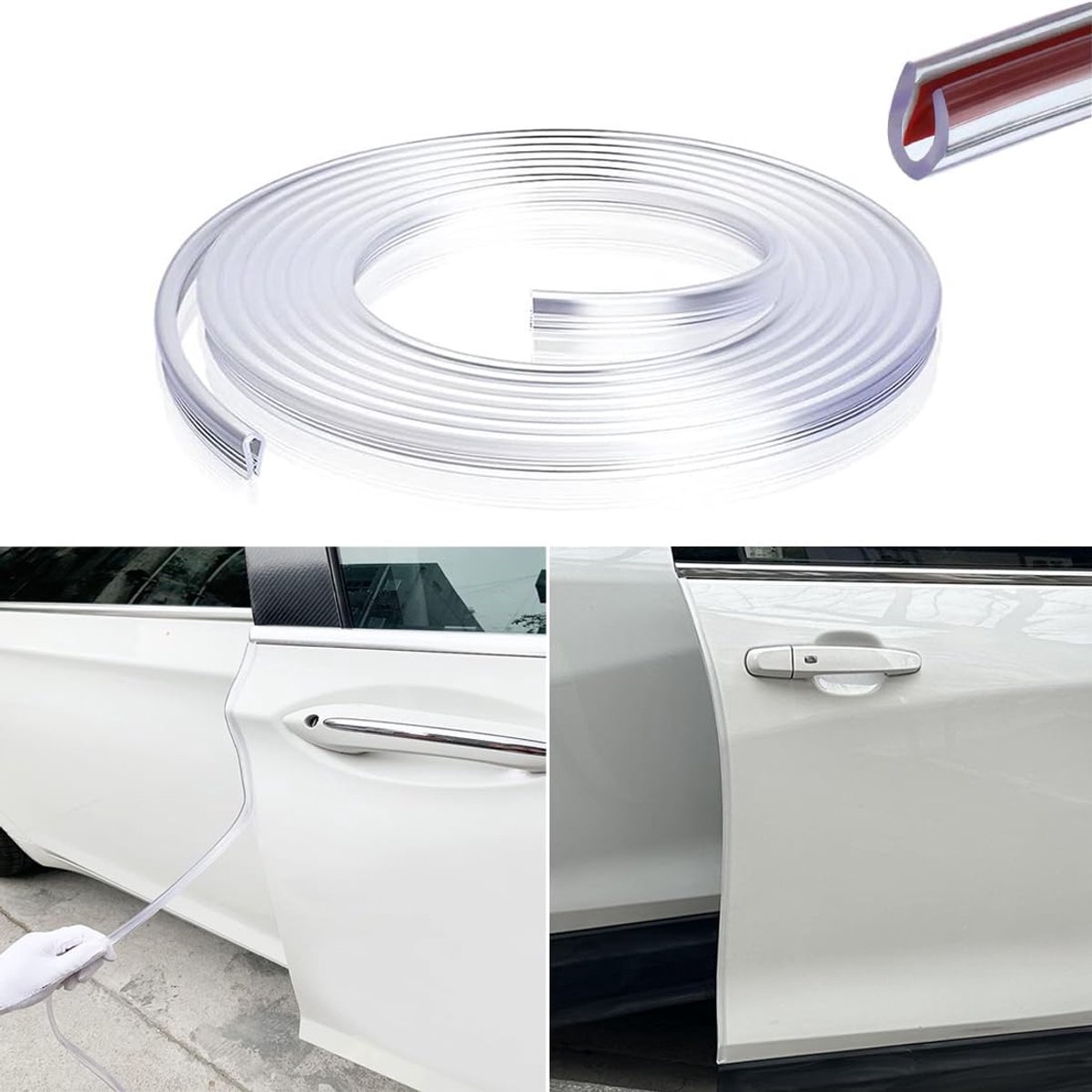 Rubberen U-vormige groefrandbeschermer, rubberen rand decoratieve afdichtingsbeschermer, 1/16 inch U-kanaalrandbeschermer, geschikt voor de meeste auto's (transparant/5 m)
