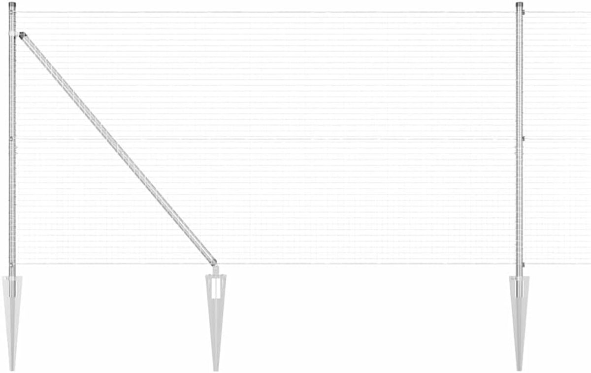 Palen set 10 x 1 m, 4 stuks gepoedercoate outdoor hekpalen zilver, 25 x 25 mm mazen, robuuste stalen palen voor tuinhek