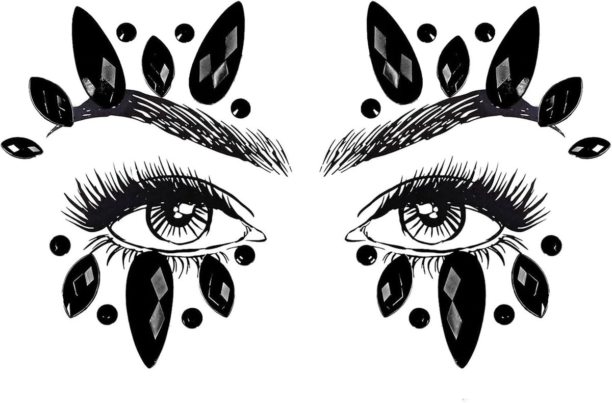 Tijdelijke tatoeages, gezichtsedelstenen, strasssteentjes gezicht, zelfklevend, glitterstenen voor het gezicht, festival voor vrouwen, Halloween, carnaval, party, muziek, make-up