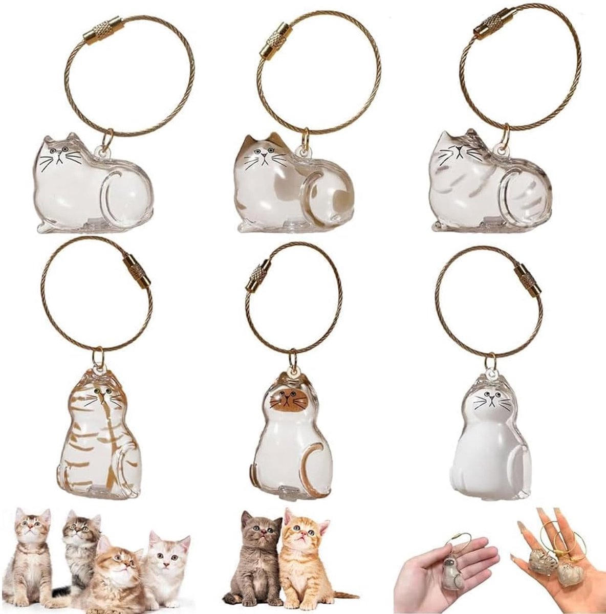 6 Stuks Kattenhaar Sleutelhanger Kattenhanger Set Kawaii Dieren Sleutelhanger Tas Hanger Autosleutel Rugzak Hanger Decoratie Accessoire Voor Dames Meisjes