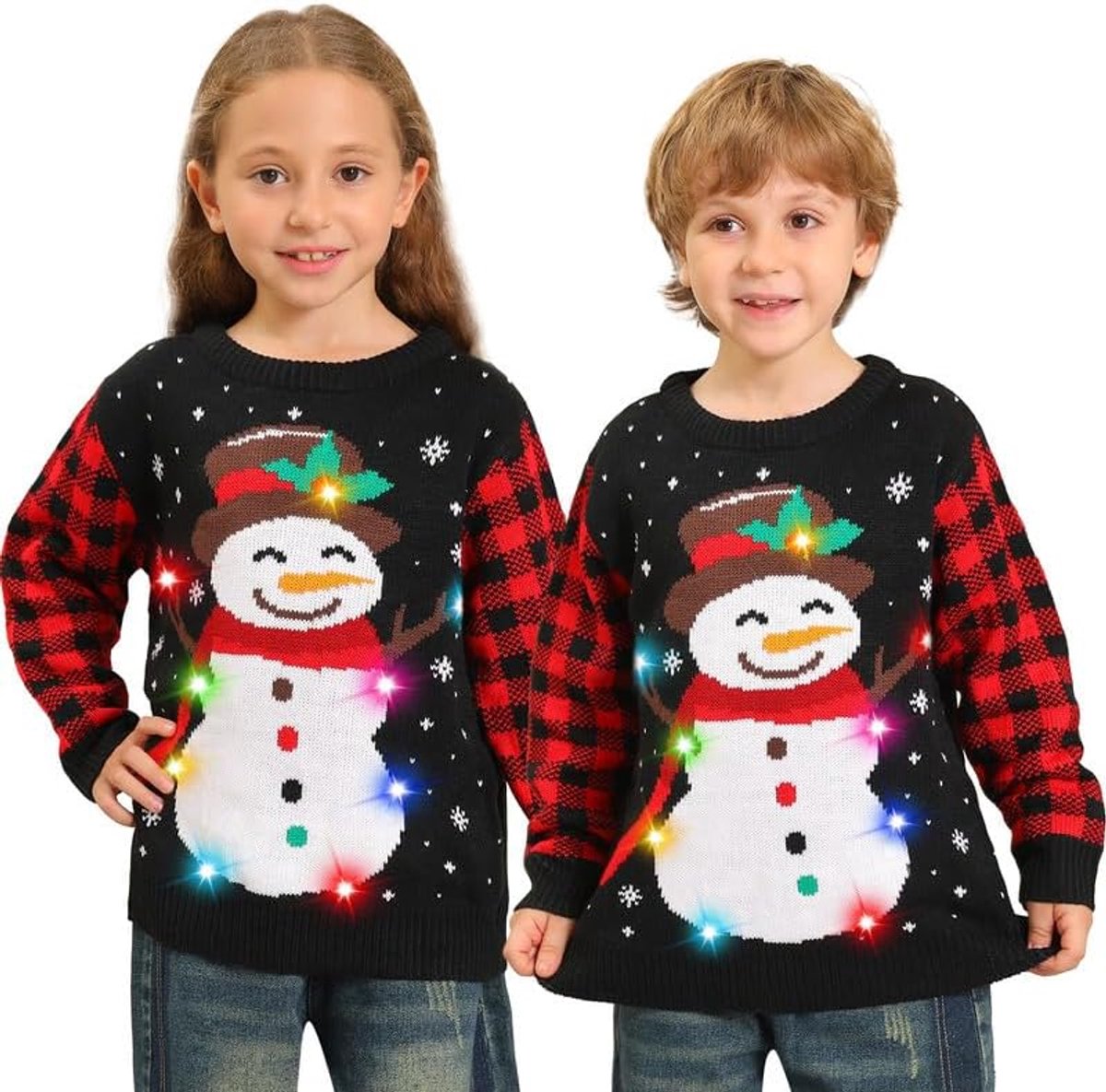 Kersttrui voor kinderen met lichtjes, grappig, ronde hals, kersttrui voor het gezin, ledlicht, ugly Christmas sweater voor kinderen, meisjes en jongens