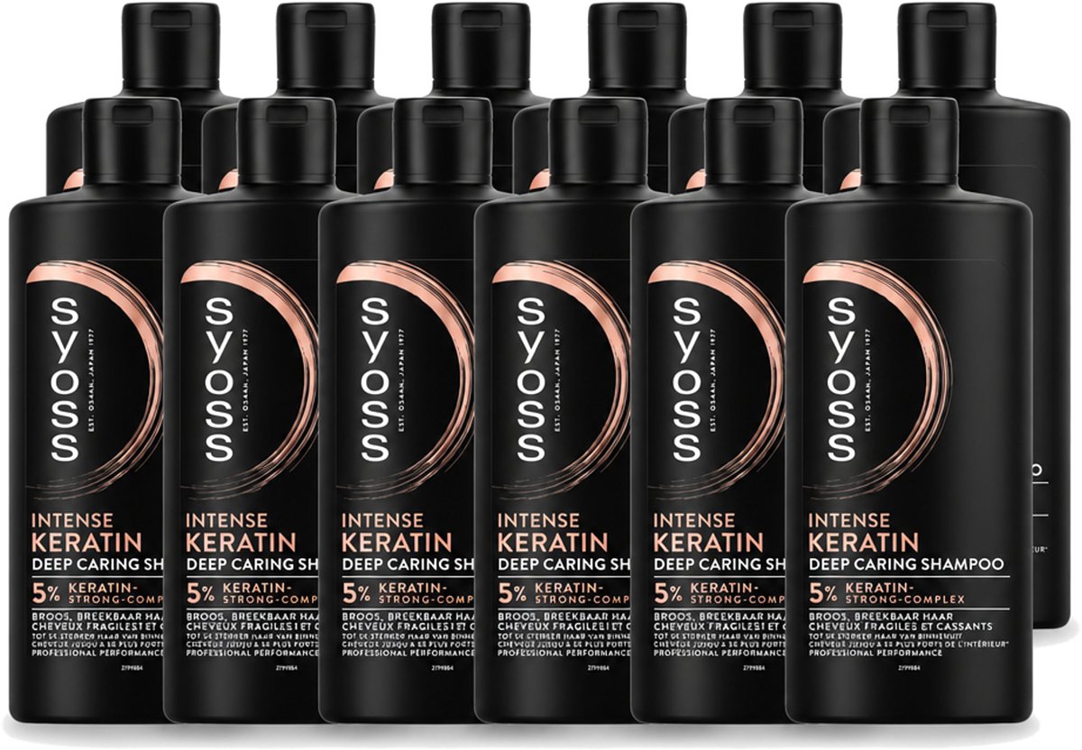 12 x Syoss – Shampoo – Keratin Deep Caring – 440 ml - Voordeelverpakking - 12 stuks