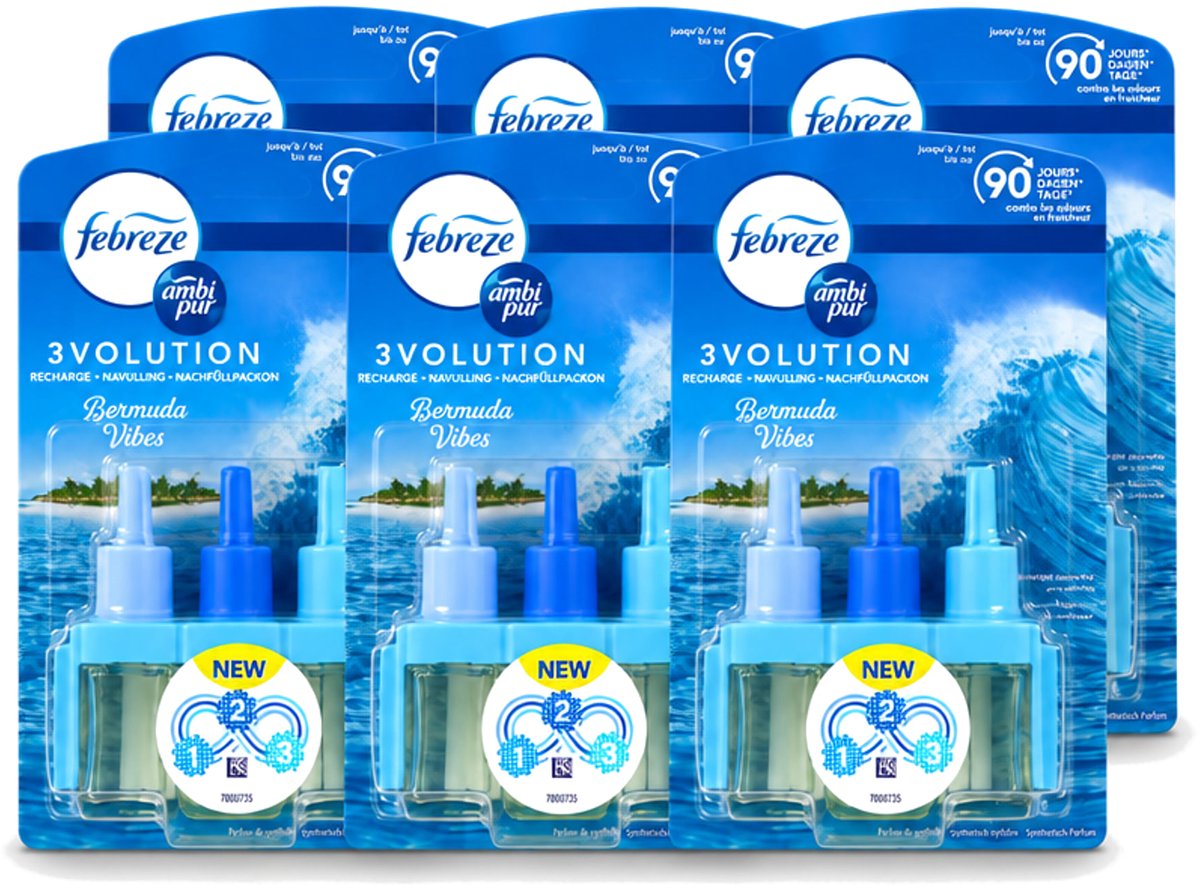 6 x Ambi Pur 3volution - Bermuda Vibes Navulling - Luchtverfrisser - 20 ml - Voordeelverpakking - 6 stuks