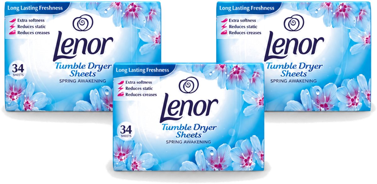 3 x Lenor - Droogtrommeldoekjes - Spring Awakening - 34 Doekjes - Voordeelverpakking - 3 stuks