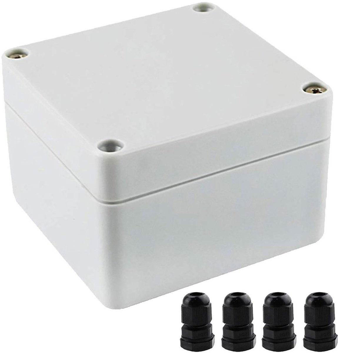 Project Box 83 x 81 x 56mm IP65 Waterdichte ABS Plastic Junction Behuizing Doos voor Outdoor Junction met 4 STKS PG7 Kabel Gland