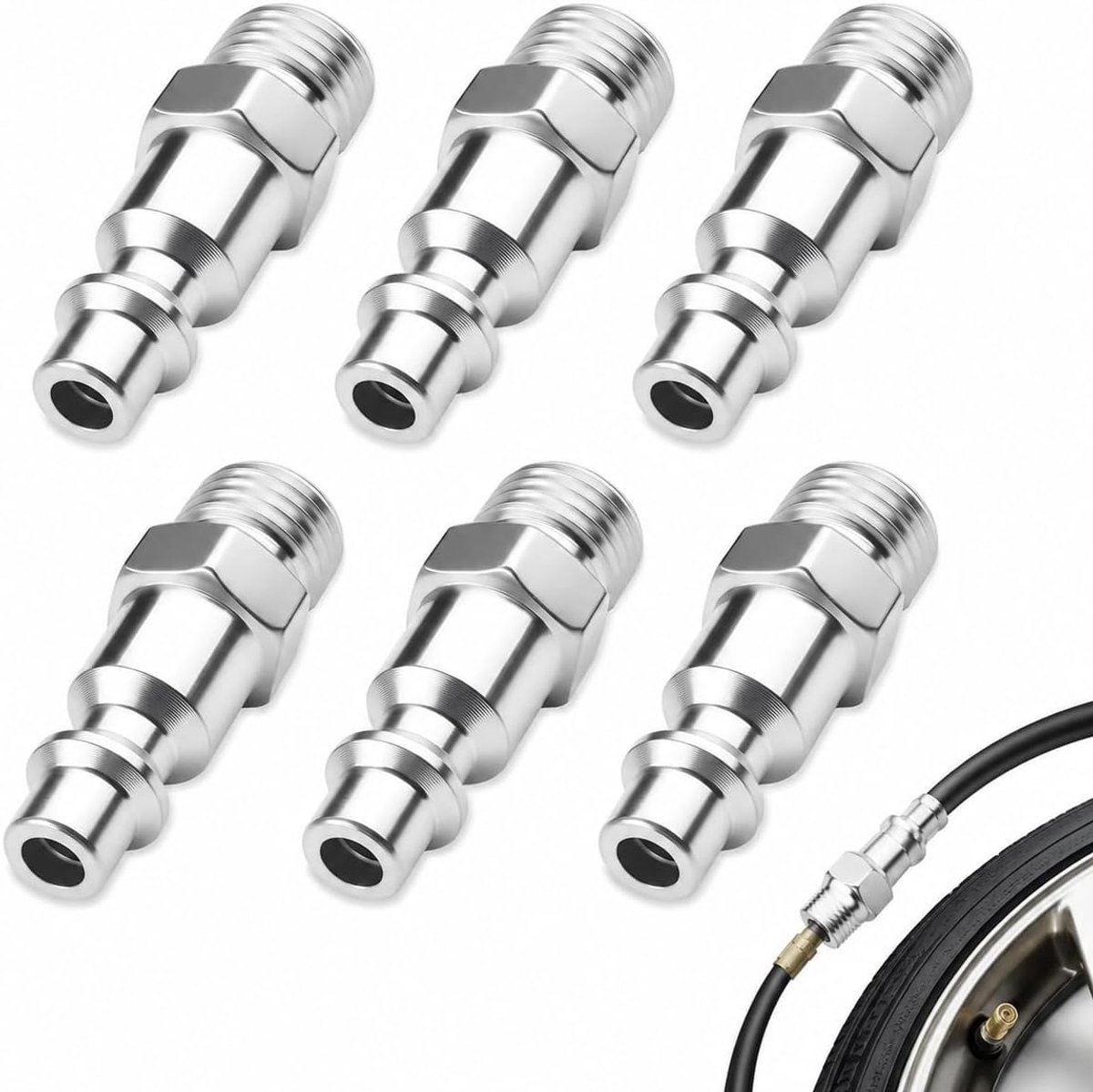 6 stuks perslucht snelkoppelingen 1/4 mannelijk schroefdraad, pneumatische connectoren van vernikkeld staal, snelconnector, universele bits voor compressor en luchtslang