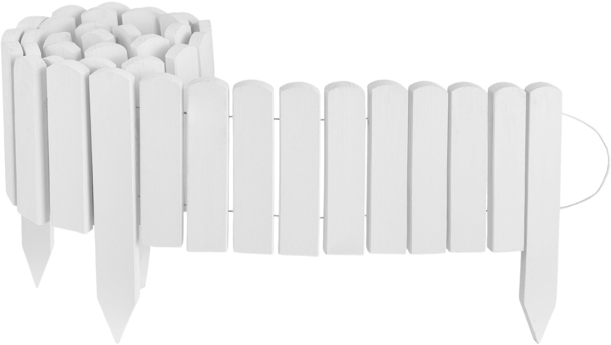 Creative Home Gazonrand Houten borderrand 200 x 20 cm (LxH) wit, Flexibele borderomranding 20 cm Hoge tuinafscheiding om in de grond te steken, Ideaal als borderomranding