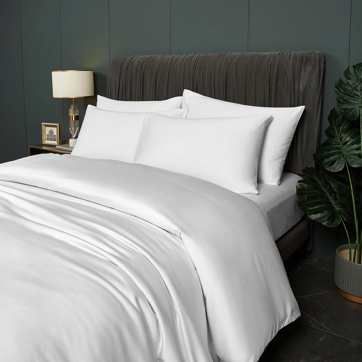 beddengoed, 220 x 240 cm, bamboe, zomerbeddengoed, wit, effen, 100% natuurlijke bamboevezel, ademend, koele dekbedovertrekset, luxe dekbedovertrek met ritssluiting en 2 kussenslopen
