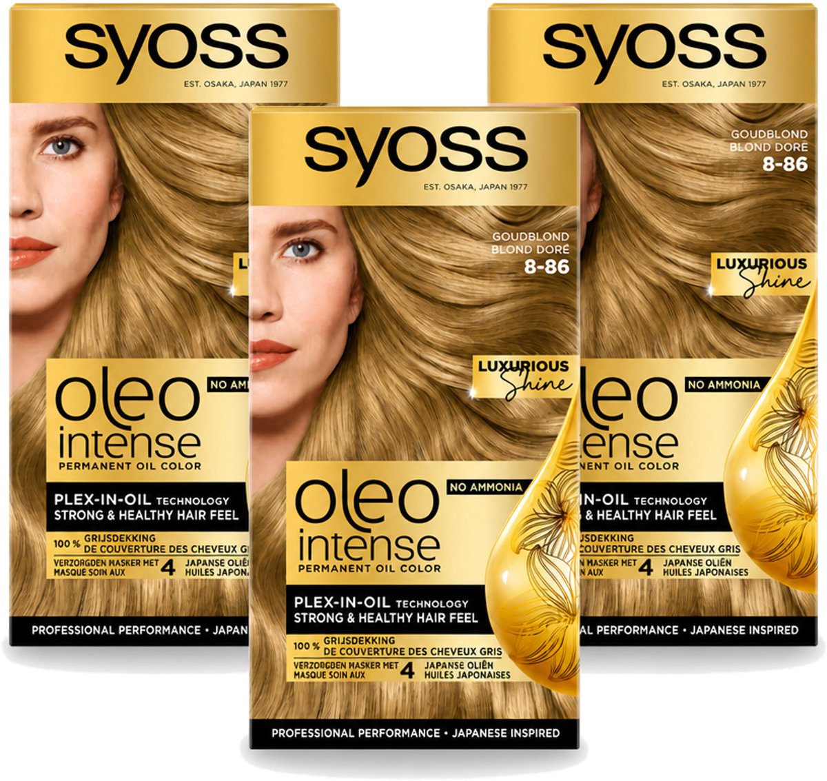 3 x SYOSS - Oleo Intense 8-86 Golden Dark Blond - Haarverf - Zonder Ammoniak - Grijsdekking - Langdurige Kleur - Voordeelverpakking - 3 stuks