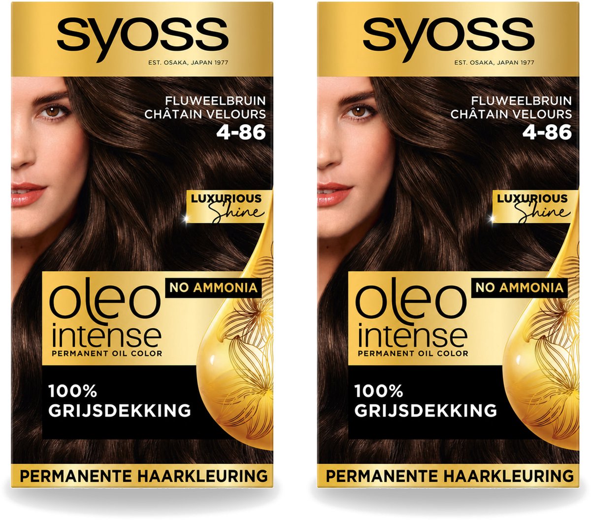 2 x SYOSS - Oleo Intense 4-86 - Haarverf - Permanente Haarkleuring - Fluweelbruin - Langdurige Kleur - Voordeelverpakking - 2 stuks