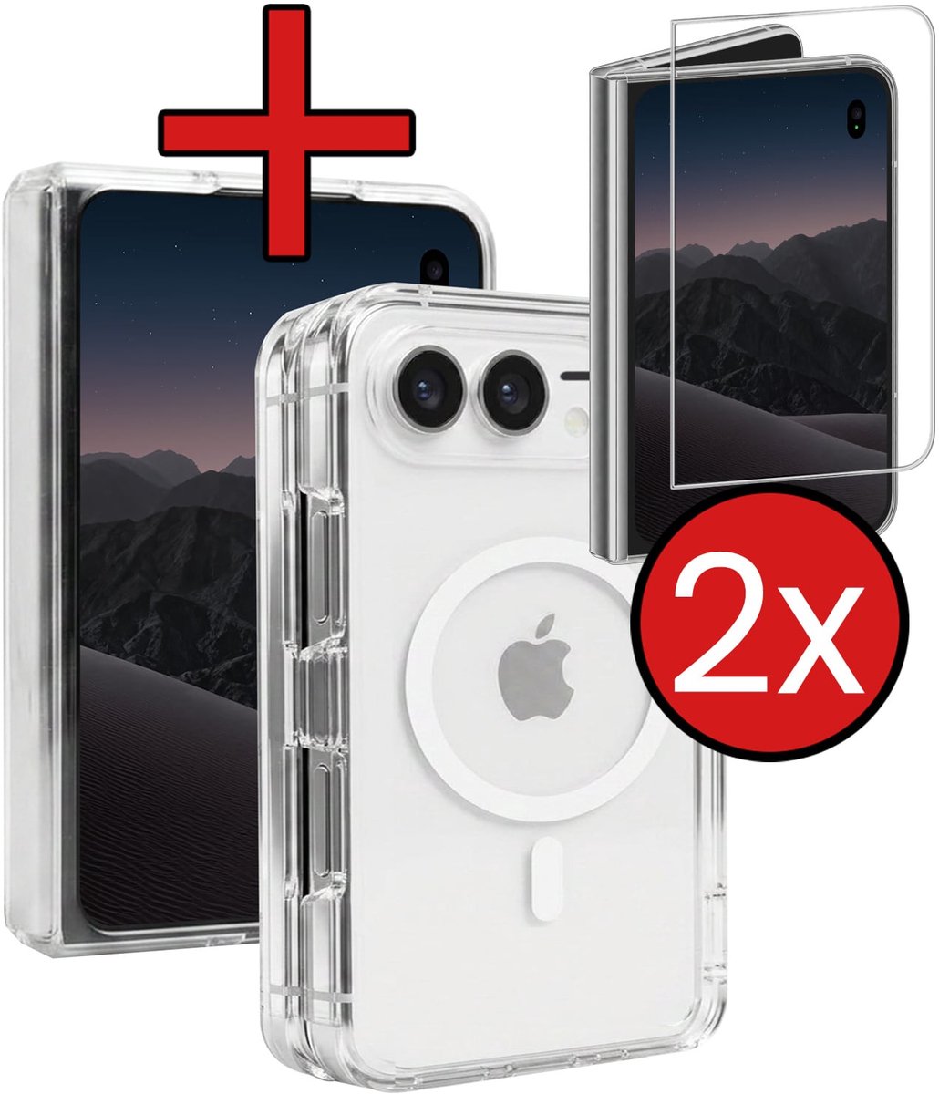 Hoesje - Met 2x Screenprotector - Geschikt voor Apple iPhone Duo - Magsafe Compatible - Sterk & Shockproof - Shock Proof Case - Back Cover - Telefoon Hoes - Telefoonhoes - Transparant
