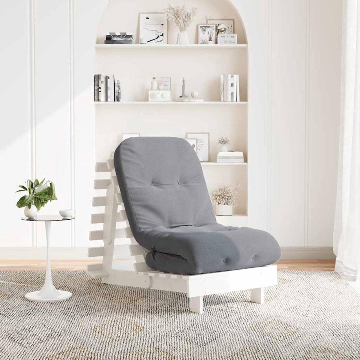 Futon Slaapbank met matras, wit, 60 x 206 x 11 cm, massief grenen, slaapbank, dagbed, slaapbank voor woonkamer, logeerkamer, kleine woningen, 846747