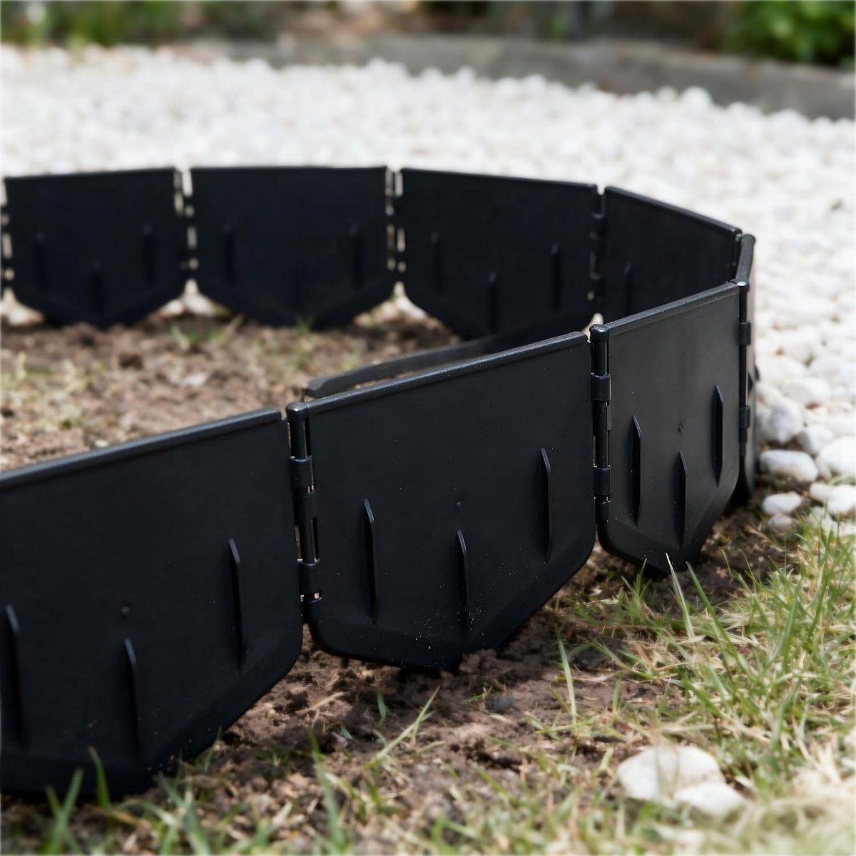 Flexibele gazonrand, kunststof, zwart, hoogte 20 cm, onzichtbare gazonafbakening, eenvoudig te monteren, stabiele borderrand, borderrand, bestratingrand, 10 meter, 50 stuks