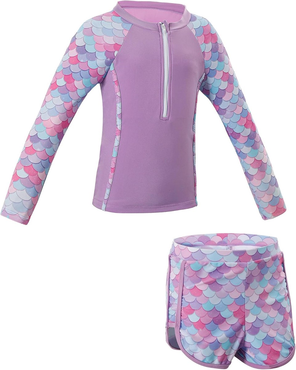 2 stuks meisjes rashguard badpak lange mouwen vest en shorts set UV-bescherming badmode