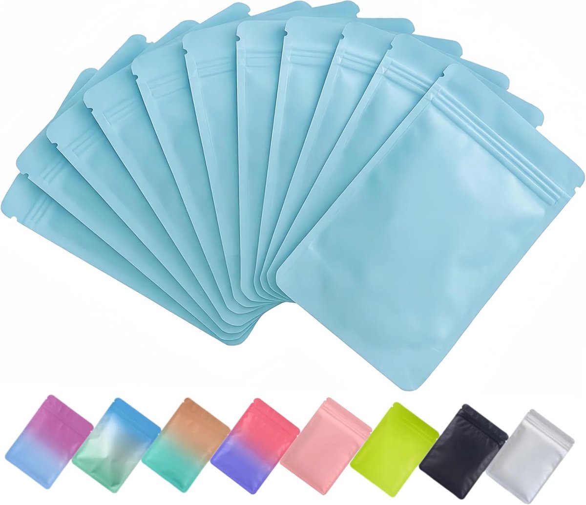 100 Stuks Hersluitbare Ziplock Zakjes, Herbruikbare Gekleurde Plastic Zakjes, Ondoorzichtige Aluminium-Mylar Zak, Kleine Platte Zakken Voor Verpakking en Voedsel (Blauw, 10,5 x 15 cm)