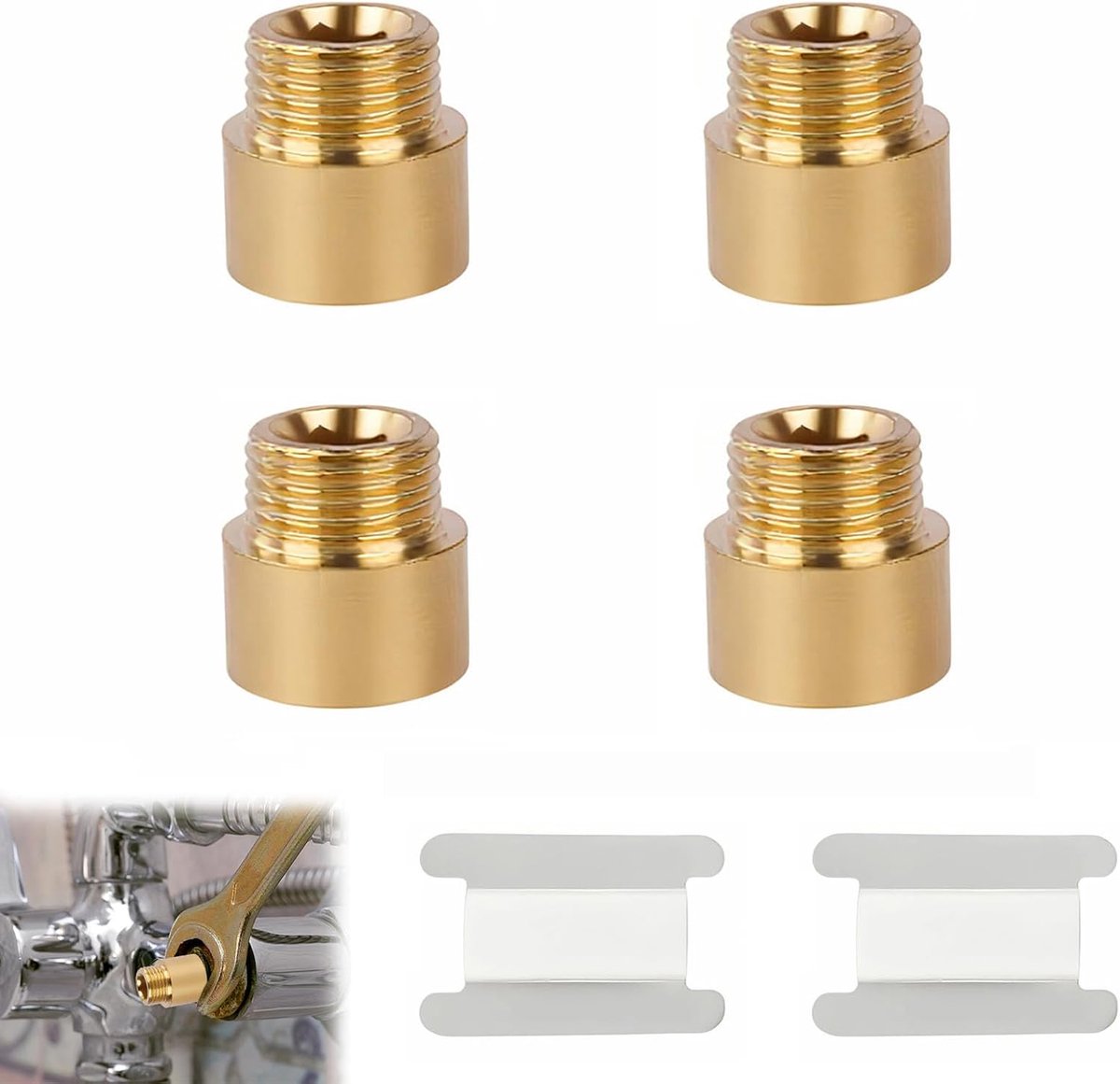 4 stuks kraanverlenging, 1/2 inch, douchekop, verlenging, schroefdraadfitting, roestvrij staal, douche-verlengbuis (messing, 1/2 inch x 15 mm(4PCS))