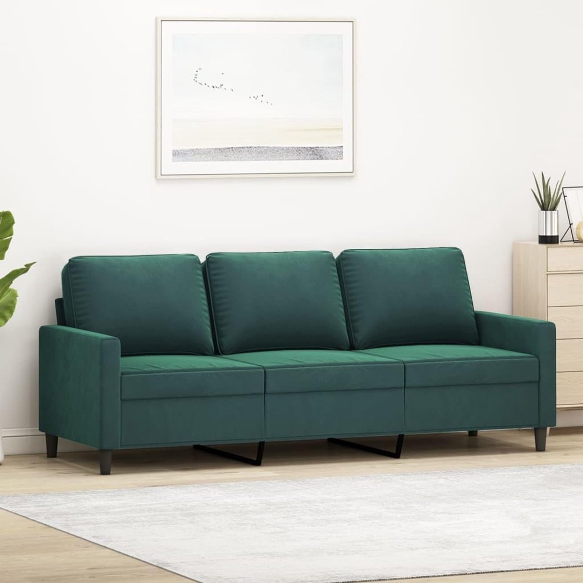 Moderne fluwelen bank voor woonkamer, 3-zits, modern, van fluweel, donkergroen, 198 x 77 x 80 cm, moderne fluwelen driezitsbank, loungesofa