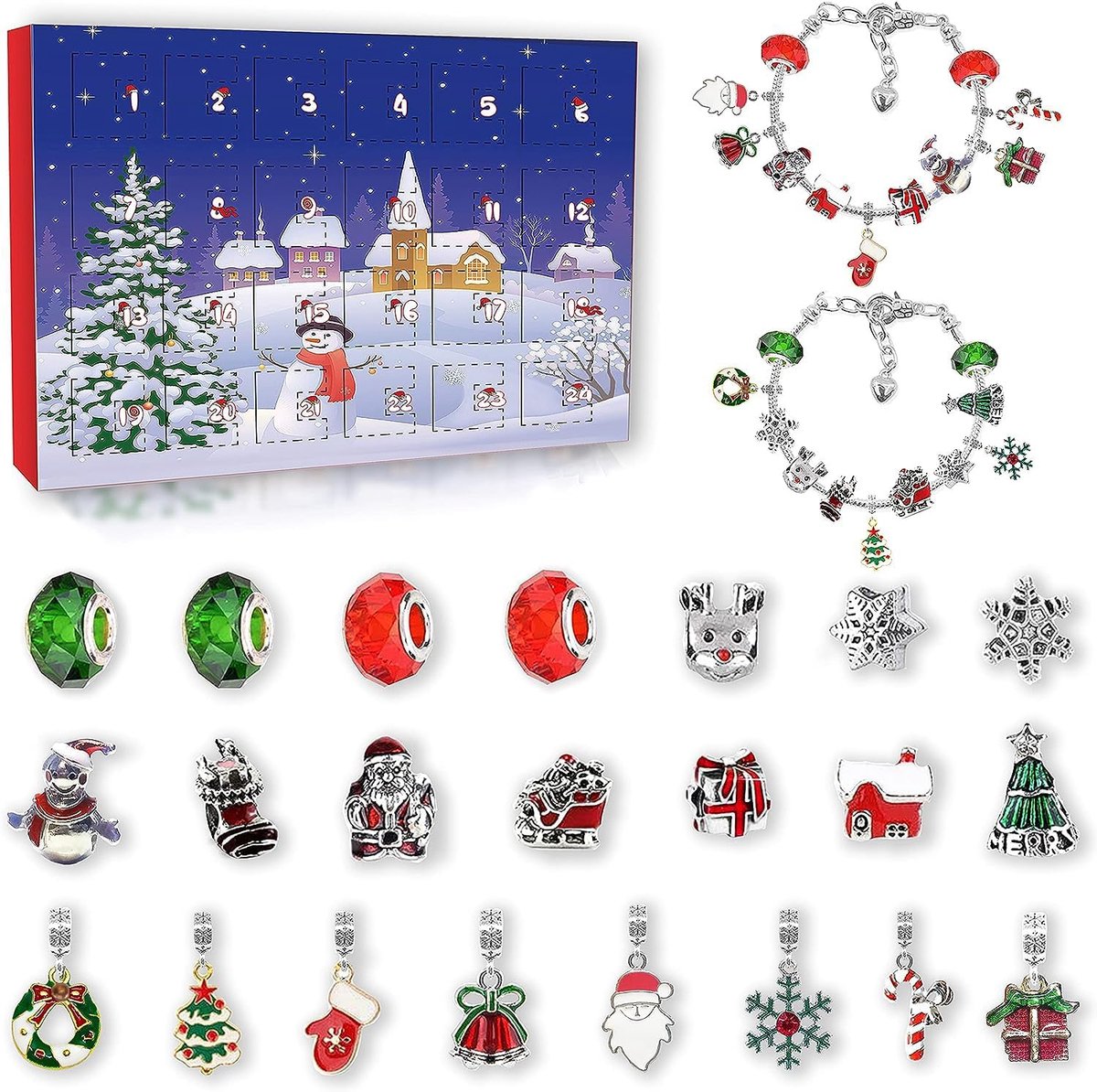 Adventskalender 2025 voor Meisjes Tieners Kinderen Sieraden met 22 Bedels en 2 Armbanden Kerstkalender