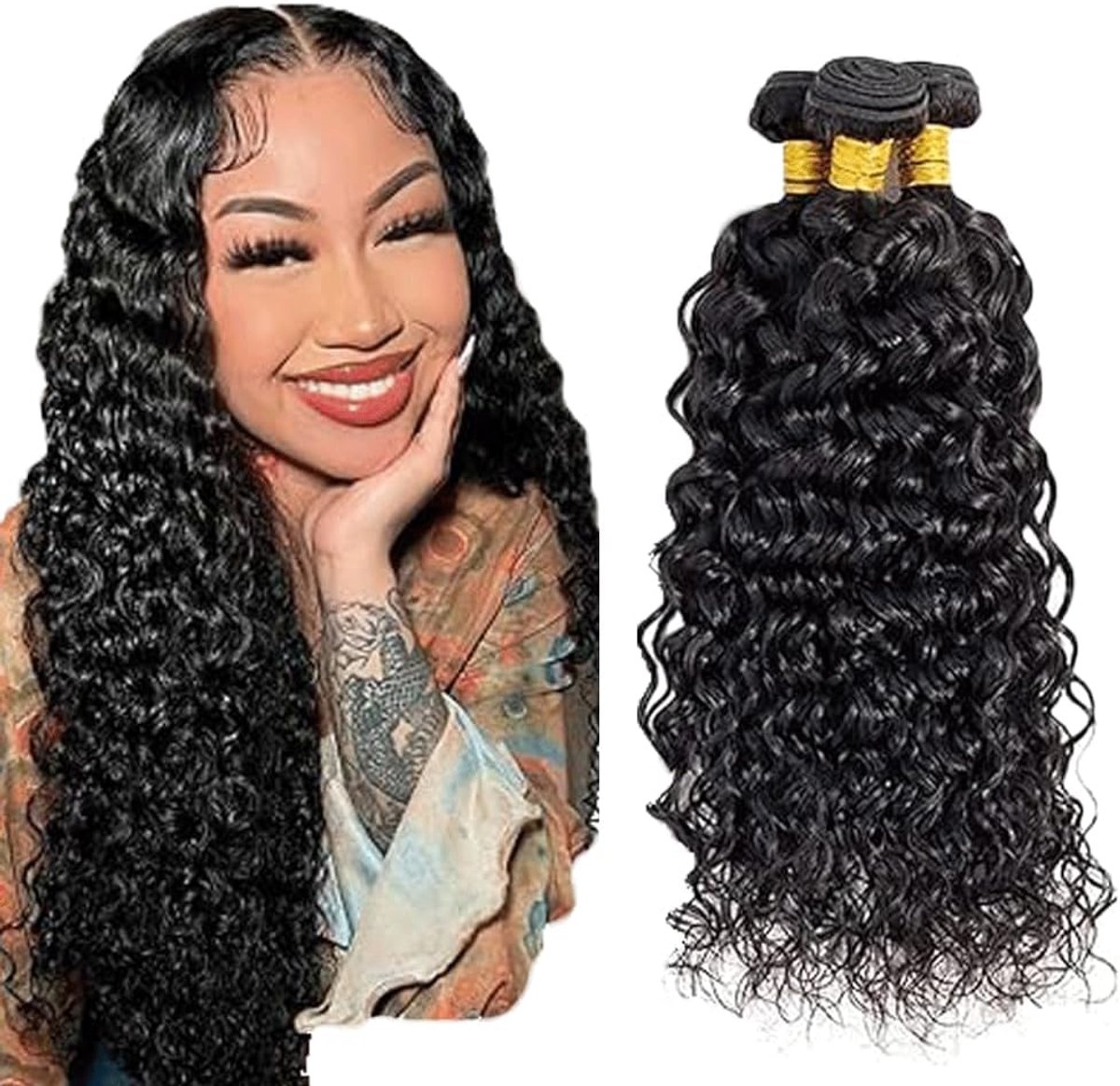 30 30 30 Inch Peruik Dames Bundles Human Hiar Unprocessed Brazilian Virgin Water Wave Human Hair Extensions #1B Natural Black Mensliches Haar Bundle With Minimal Shedding