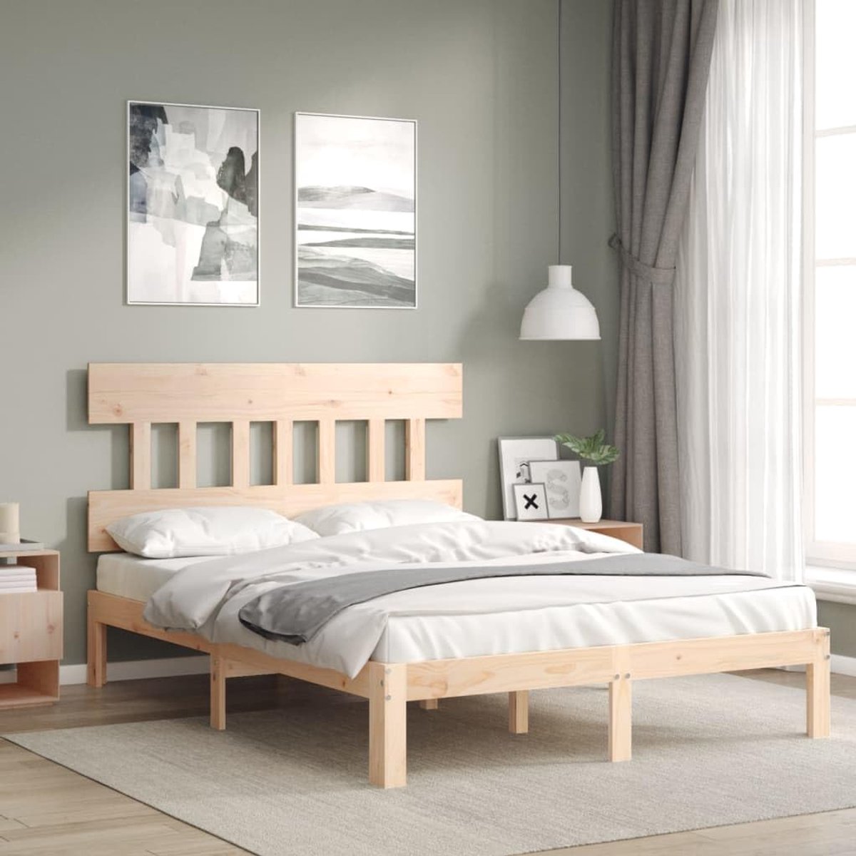 Massief grenenhout rustiek bedframe naturel 140x190 cm