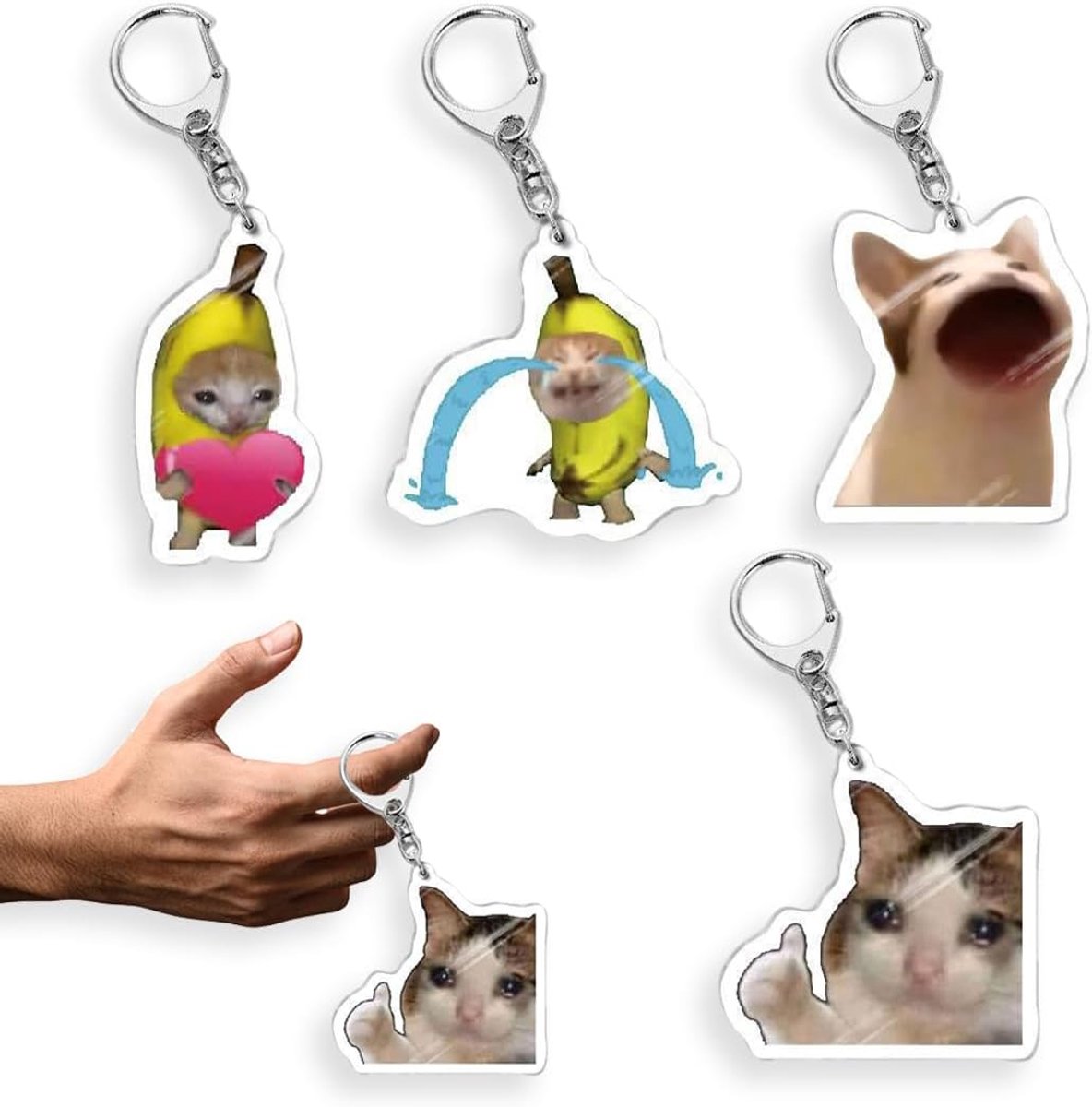 4 Stuks Kat-Sleutelhangers – Grappige, Schattige Cadeaus voor Partner/Vriend | Bijpassende Set voor Rugzak