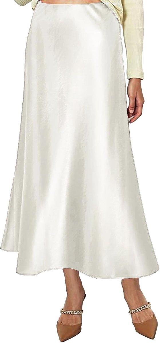satijnen rok voor dames, hoge taille, elegant, elastisch, satijn, casual, midi-rokken, lijnrok, kantoor, zijde, plooirok in half herfst